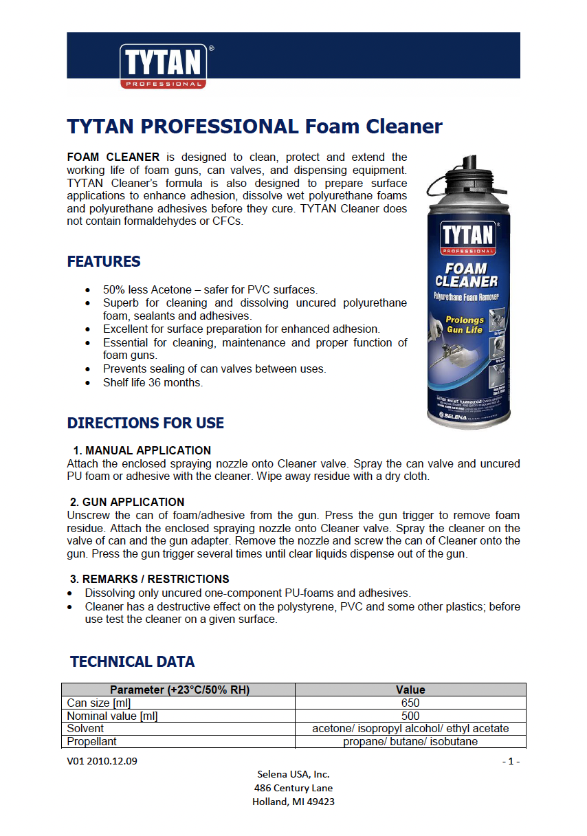 TYTAN PROFESSIONAL Foam Cleaner TDS