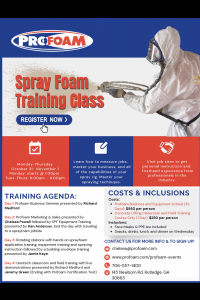 Profoam 3 1/2 Day Spray Foam Training Class Flyer