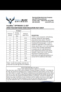 Insulbloc Optimaxx 11-037 Spray Foam Insulation Fact Sheet