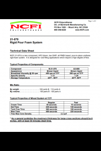 NCFI 21-070 Rigid Pour Foam System Technical Data Sheet (TDS)