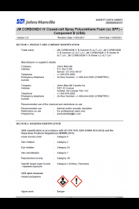JM Corbond IV Closed Cell Spray Polyurethane Foam Safety Data Sheet (SDS)