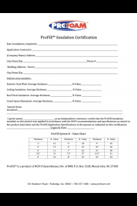 Profill Profoam Insulation Certification