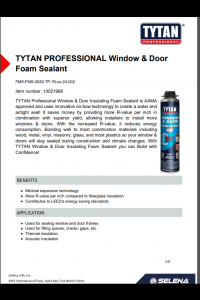 Tytan Window & Door Foam Technical Data Sheet (TDS)