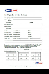 ProFill 12-008 Open Cell Insulation Certificate