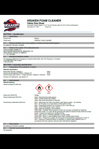 Kraken Bond Foam Cleaner Safety Data Sheet (SDS)