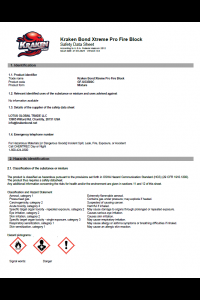 Kraken Bond Xtreme Pro Fire Block Safety Data Sheet (SDS)