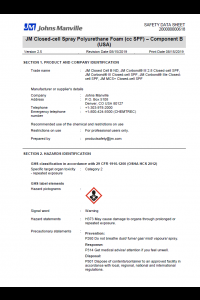 JM Corbond Closed Cell Spray Polyurethane Foam Safety Data Sheet (SDS)