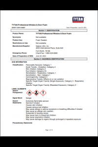 Tytan Window & Door Foam Safety Data Sheet (SDS)