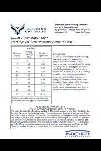 Insulbloc Optimaxx 11-037 Spray Foam Insulation Fact Sheet