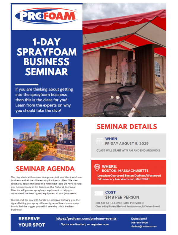 One Day Spray Foam Seminar -Boston, MA-$149 per person