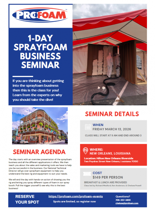 One Day Spray Foam Seminar -New Orleans, LA-$149 per person
