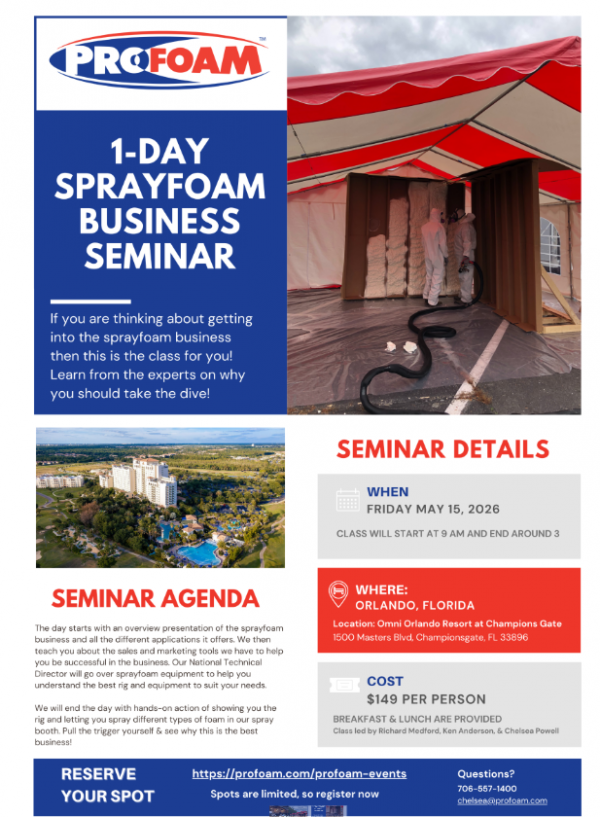 One Day Spray Foam Seminar -Orlando, FL-$149 per person