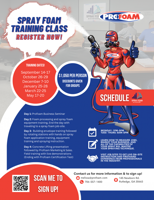 Profoam 3 1/2 Day Training Class - Rutledge, GA-$1050 per person