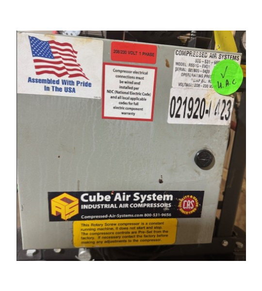 Used CAS Air Compressor, 230 Volt, 5hp-SN: 021920-0423