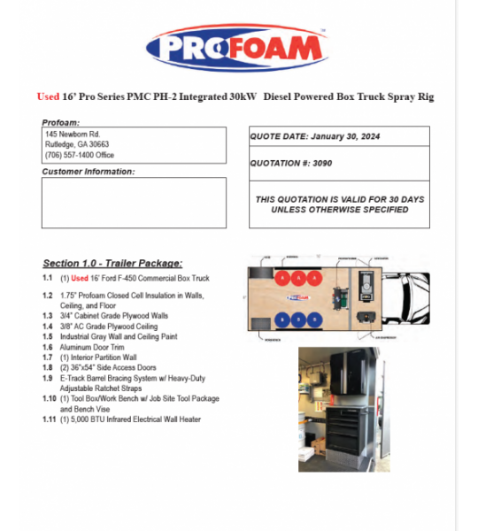 Used 16' Pro Series PMC PH-2 Integrated 30kw Diesel Powered Box Truck Spray Rig