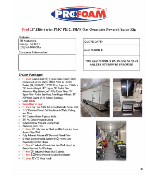 Used 18' Elite Series PMC PH-2, 18kw Gas Generator Powered Spray Rig