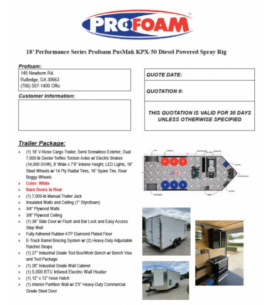18’ Performance Series Profoam Pusmak KPX-50 Diesel Powered Spray Rig